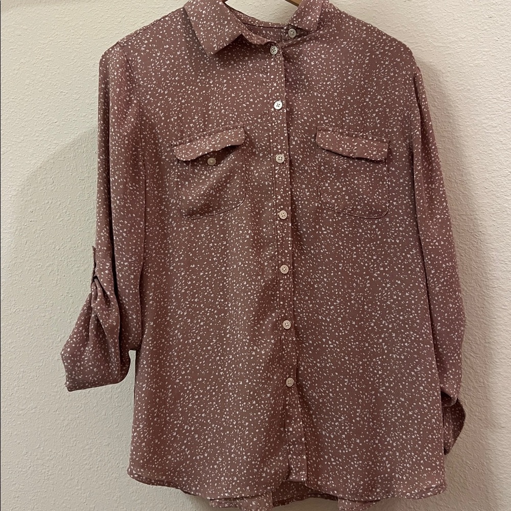LOFT Brown Polka Dot Blouse